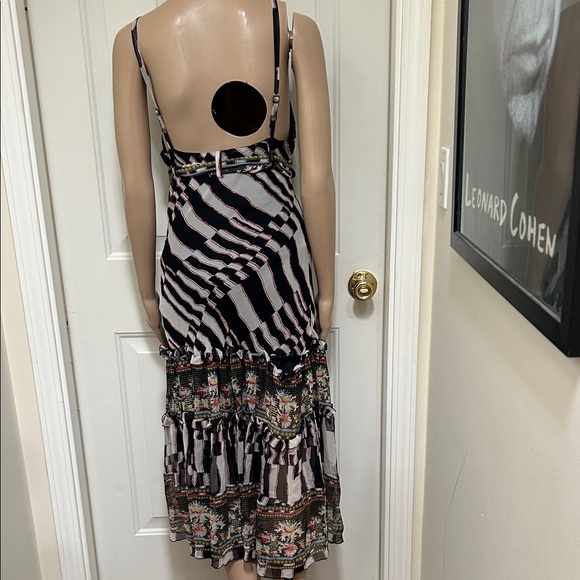 VTG Diane Von Fursternberg Black & White Stripe Floral Tiered Empire Waist Dress - Picture 4 of 6